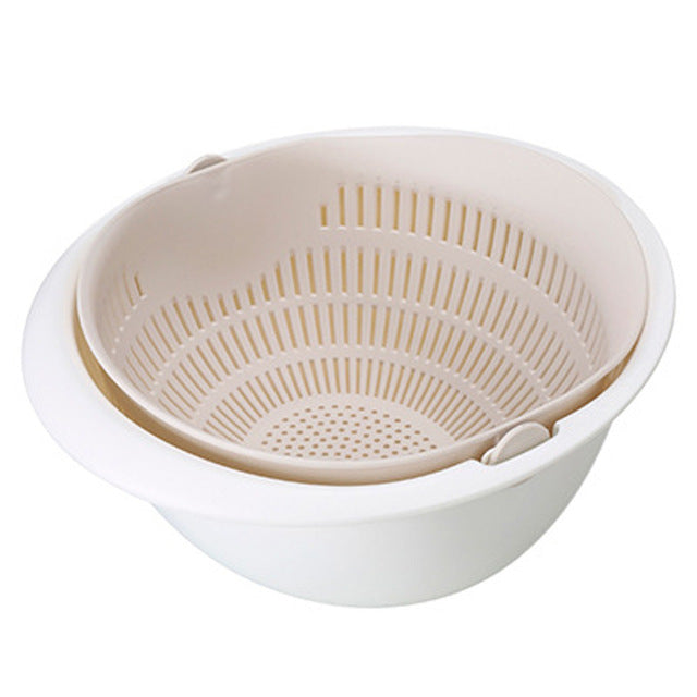 2-in-1 Multifunction Kitchen Colander/Strainer and Bowl Set, Double Layered Rotatable Drain Basin and Basket, For Cleaning, Washing, Mixing Fruits and Vegetables