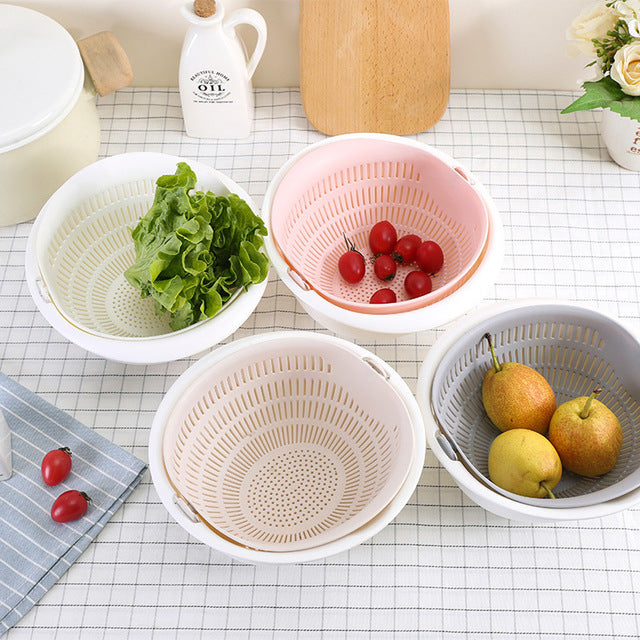2-in-1 Multifunction Kitchen Colander/Strainer and Bowl Set, Double Layered Rotatable Drain Basin and Basket, For Cleaning, Washing, Mixing Fruits and Vegetables