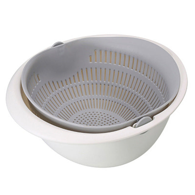 2-in-1 Multifunction Kitchen Colander/Strainer and Bowl Set, Double Layered Rotatable Drain Basin and Basket, For Cleaning, Washing, Mixing Fruits and Vegetables