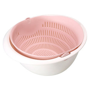 2-in-1 Multifunction Kitchen Colander/Strainer and Bowl Set, Double Layered Rotatable Drain Basin and Basket, For Cleaning, Washing, Mixing Fruits and Vegetables