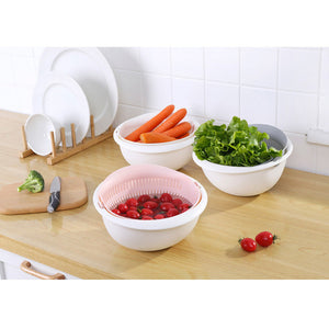 2-in-1 Multifunction Kitchen Colander/Strainer and Bowl Set, Double Layered Rotatable Drain Basin and Basket, For Cleaning, Washing, Mixing Fruits and Vegetables