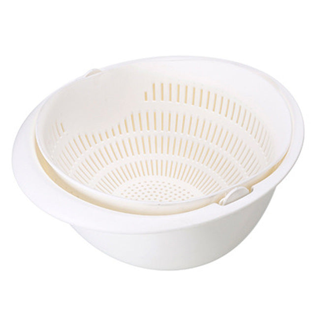 2-in-1 Multifunction Kitchen Colander/Strainer and Bowl Set, Double Layered Rotatable Drain Basin and Basket, For Cleaning, Washing, Mixing Fruits and Vegetables