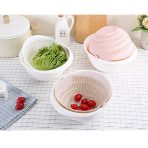 2-in-1 Multifunction Kitchen Colander/Strainer and Bowl Set, Double Layered Rotatable Drain Basin and Basket, For Cleaning, Washing, Mixing Fruits and Vegetables