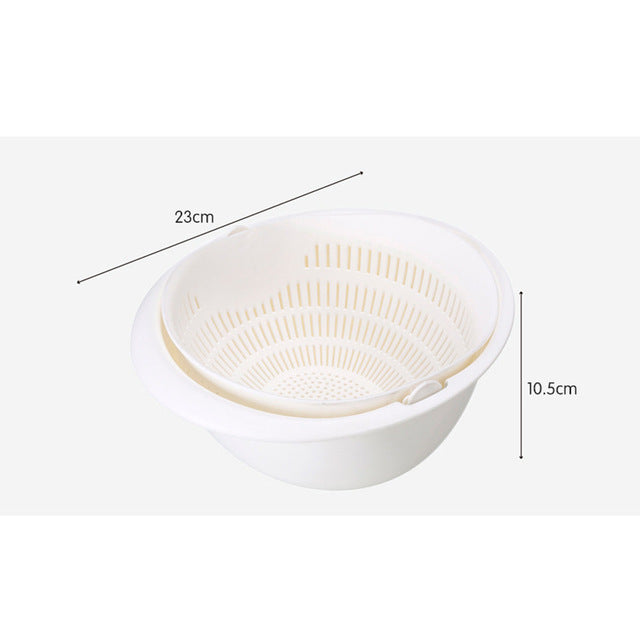 2-in-1 Multifunction Kitchen Colander/Strainer and Bowl Set, Double Layered Rotatable Drain Basin and Basket, For Cleaning, Washing, Mixing Fruits and Vegetables